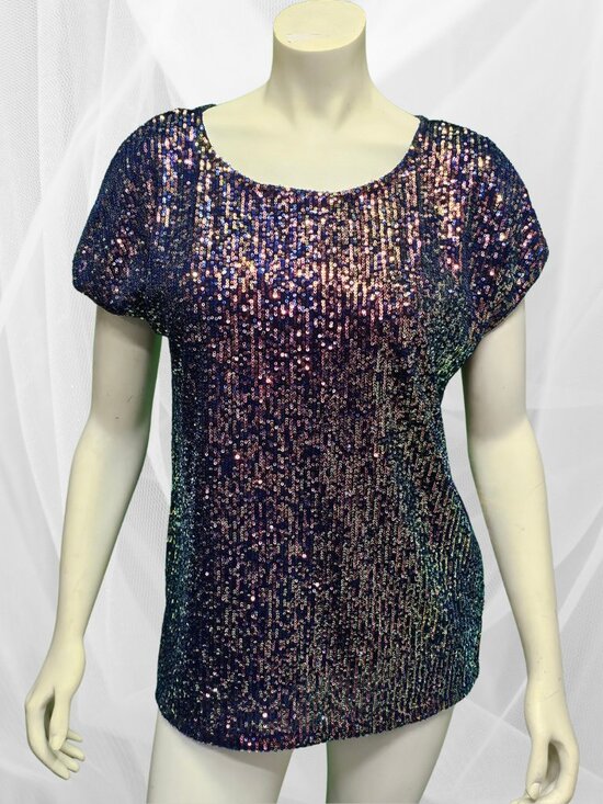 Cable & Guage Tops - Cable & Gauge Iridescent Sequin Top Party Blouse